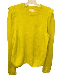 NATION neon yellow puff shoulder crew neck sweater SPECTACULAR COLOR S